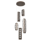 Tessera Round Multi Light Pendant - Flat Bronze / Light Oak / Tessera Tetro Cast Glass