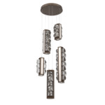 Tessera Round Multi Light Pendant - Flat Bronze / Light Oak / Tessera Facet Cast Glass