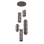 Tessera Round Multi Light Pendant - Flat Bronze / Dark Oak / Tessera Facet Cast Glass