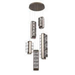 Tessera Round Multi Light Pendant - Flat Bronze / Light Oak / Tessera Orb Cast Glass