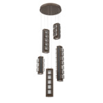 Tessera Round Multi Light Pendant - Flat Bronze / Dark Oak / Tessera Pave Cast Glass