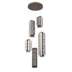 Tessera Round Multi Light Pendant - Flat Bronze / Light Oak / Tessera Wave Cast Glass