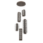 Tessera Round Multi Light Pendant - Flat Bronze / Dark Oak / Tessera Wave Cast Glass