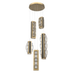 Tessera Round Multi Light Pendant - Gilded Brass / Dark Oak / Tessera Facet Cast Glass