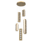 Tessera Round Multi Light Pendant - Gilded Brass / Light Oak / Tessera Pave Cast Glass