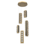Tessera Round Multi Light Pendant - Gilded Brass / Dark Oak / Tessera Pave Cast Glass