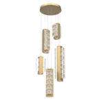 Tessera Round Multi Light Pendant - Gilded Brass / Tessera Wave Cast Glass