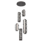 Tessera Round Multi Light Pendant - Graphite / Light Oak / Tessera Facet Cast Glass