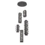 Tessera Round Multi Light Pendant - Graphite / Dark Oak / Tessera Facet Cast Glass