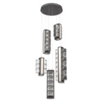 Tessera Round Multi Light Pendant - Graphite / Light Oak / Tessera Orb Cast Glass