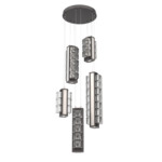 Tessera Round Multi Light Pendant - Graphite / Light Oak / Tessera Wave Cast Glass