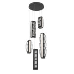 Tessera Round Multi Light Pendant - Matte Black / Light Oak / Tessera Tetro Cast Glass