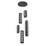 Tessera Round Multi Light Pendant - Matte Black / Dark Oak / Tessera Tetro Cast Glass