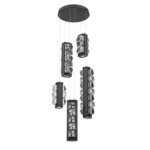 Tessera Round Multi Light Pendant - Matte Black / Dark Oak / Tessera Facet Cast Glass