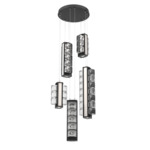Tessera Round Multi Light Pendant - Matte Black / Light Oak / Tessera Orb Cast Glass