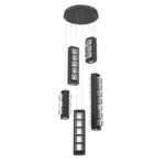 Tessera Round Multi Light Pendant - Matte Black / Tessera Pave Cast Glass