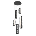 Tessera Round Multi Light Pendant - Matte Black / Light Oak / Tessera Pave Cast Glass
