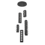 Tessera Round Multi Light Pendant - Matte Black / Dark Oak / Tessera Pave Cast Glass