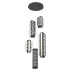 Tessera Round Multi Light Pendant - Matte Black / Light Oak / Tessera Wave Cast Glass