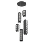 Tessera Round Multi Light Pendant - Matte Black / Dark Oak / Tessera Wave Cast Glass