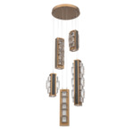 Tessera Round Multi Light Pendant - Novel Brass / Dark Oak / Tessera Tetro Cast Glass