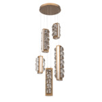 Tessera Round Multi Light Pendant - Novel Brass / Light Oak / Tessera Facet Cast Glass