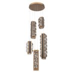 Tessera Round Multi Light Pendant - Novel Brass / Dark Oak / Tessera Facet Cast Glass