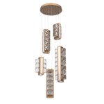 Tessera Round Multi Light Pendant - Novel Brass / Light Oak / Tessera Orb Cast Glass