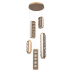 Tessera Round Multi Light Pendant - Novel Brass / Light Oak / Tessera Pave Cast Glass