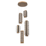 Tessera Round Multi Light Pendant - Novel Brass / Dark Oak / Tessera Wave Cast Glass