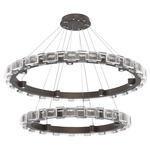 Tessera Two Tier Ring Chandelier - Flat Bronze / Tessera Tetro Cast Glass