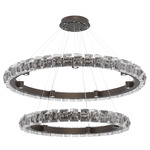 Tessera Two Tier Ring Chandelier - Flat Bronze / Tessera Facet Cast Glass