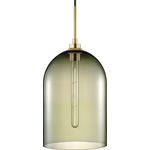 Cloche Pendant - Satin Brass / Moss
