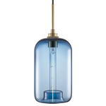 Pod Pendant - Satin Brass / Sapphire