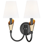 Claudelle Curved Arm Double Wall Light - Black / Gold / White