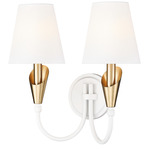 Claudelle Curved Arm Double Wall Light - White / Gold / White