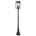 Hartwell Outdoor Post Light with Ornate Post - Sand Black / Clear Seedy
