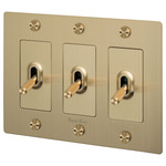 Buster + Punch 3-Gang Complete Cross Knurl Toggle Switch - Brass
