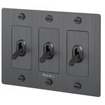 Buster + Punch 3-Gang Complete Cross Knurl Toggle Switch - Smoked Bronze