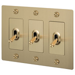 Buster + Punch 3-Gang Complete Cross Knurl Toggle Switch - Brass