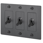 Buster + Punch 3-Gang Complete Cross Knurl Toggle Switch - Smoked Bronze