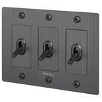 Buster + Punch 3-Gang Complete Linear Knurl Toggle Switch - Smoked Bronze