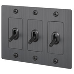 Buster + Punch 3-Gang Complete Linear Knurl Toggle Switch - Smoked Bronze