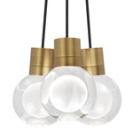 Mina 2700K Multi-Light Pendant - Natural Brass / Crystal