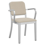 Navy Outdoor Officer Armchair - Hand Brushed Aluminum / Sunbrella Heritage Papyrus