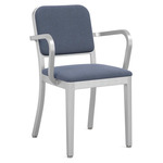 Navy Outdoor Officer Armchair - Hand Brushed Aluminum / Sunbrella Heritage Sky