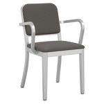 Navy Outdoor Officer Armchair - Hand Brushed Aluminum / Sunbrella Heritage Slate