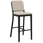Navy Outdoor Officer Bar / Counter Stool - Black Powder Coated Aluminum / Sunbrella Heritage Papyrus