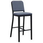 Navy Outdoor Officer Bar / Counter Stool - Black Powder Coated Aluminum / Sunbrella Heritage Sky
