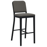 Navy Outdoor Officer Bar / Counter Stool - Black Powder Coated Aluminum / Sunbrella Heritage Slate